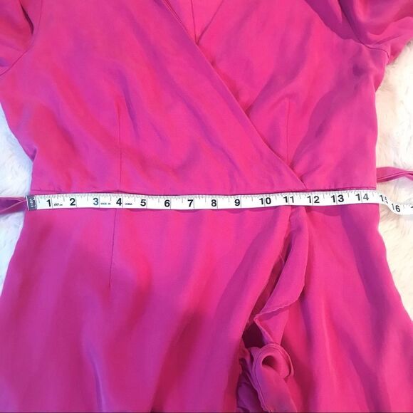 LINE + DOT Cherie Mini Wrap Dress Ruffle V-Neck Short Sleeve Fuchsia Pink Medium - Picture 13 of 15